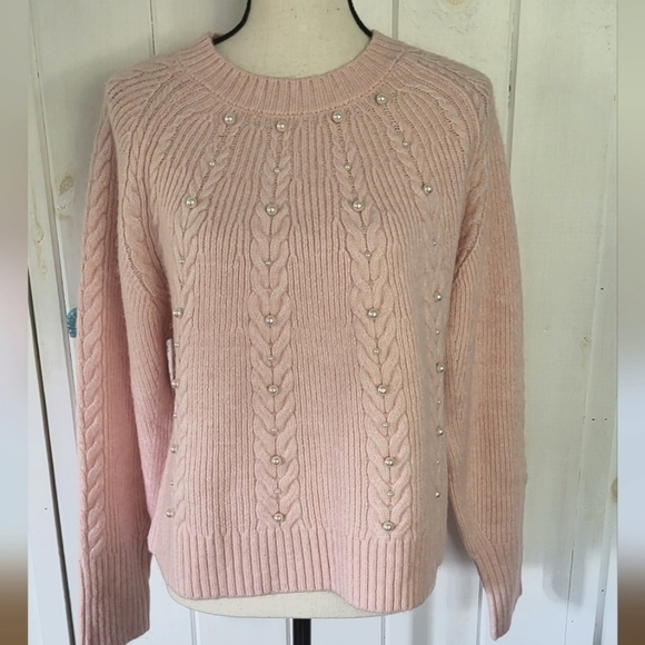 Pink Imitation-Pearl Embellished Crewneck Sweater - Picture 3 of 11